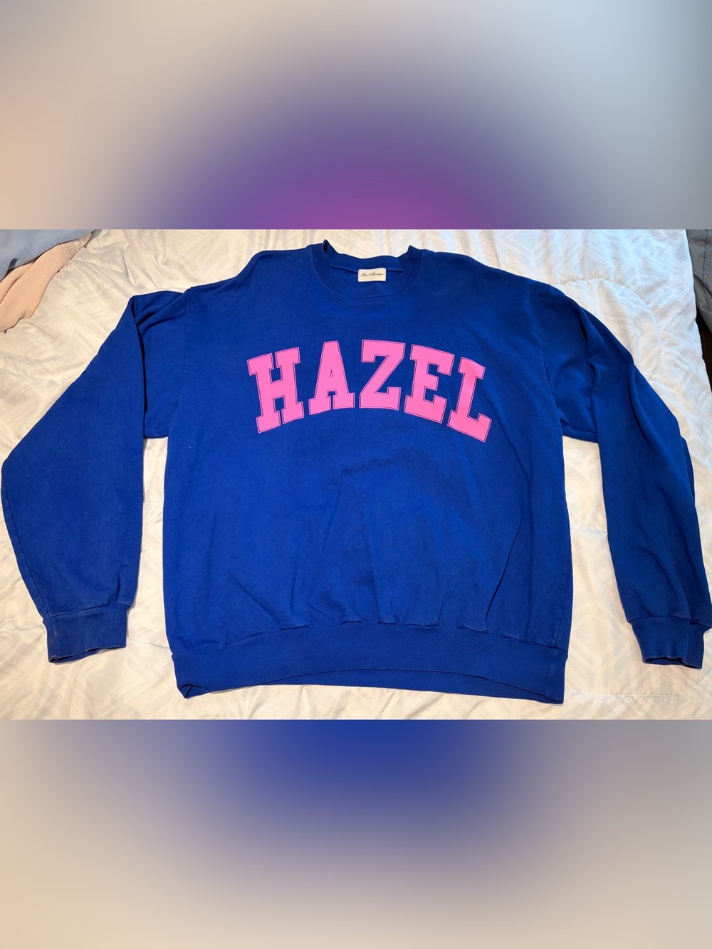 Hazel Logo Crewneck Sweatshirt - Blue with Pink Lettering